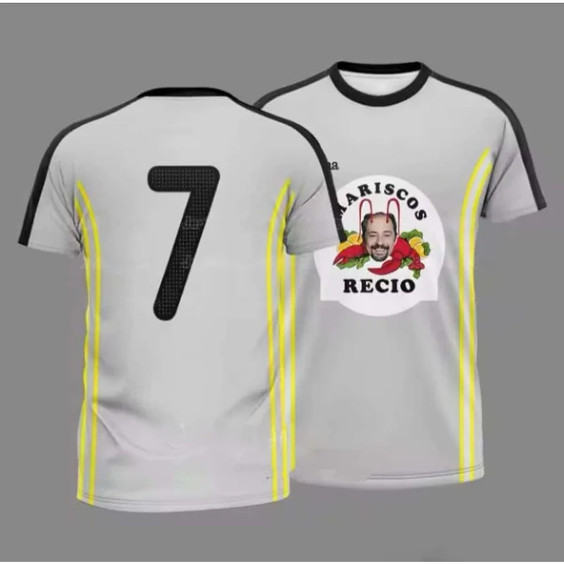 تي شيرت رياضي للرجال، طباعة الروبيان والمأكولات البحرية بأكمام قصيرة، تي شيرت كاجوال فضفاض سريع الجفاف هدية الكريسماس تي شيرت حفلة RECIO