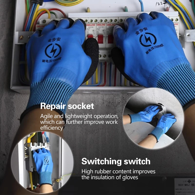 One Pair of 1000V Tolerant High Elastic Blue Safety Gloves for Electricians image 4