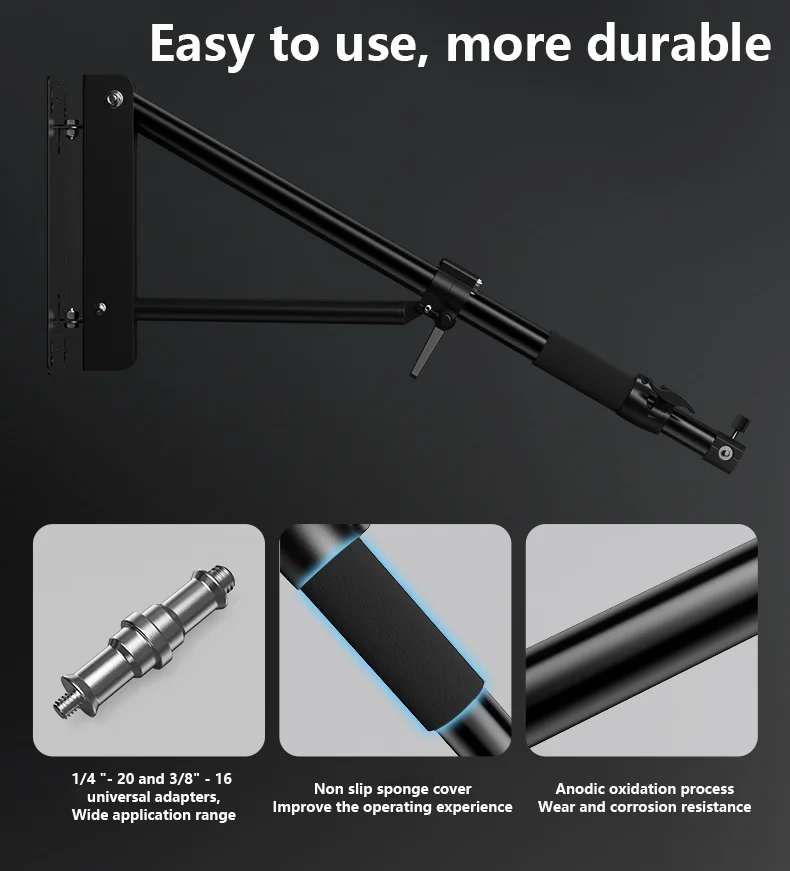 Suporte de parede para lâmpada fotográfica anel luz softbox braço crescimento ajustável 79-148cm