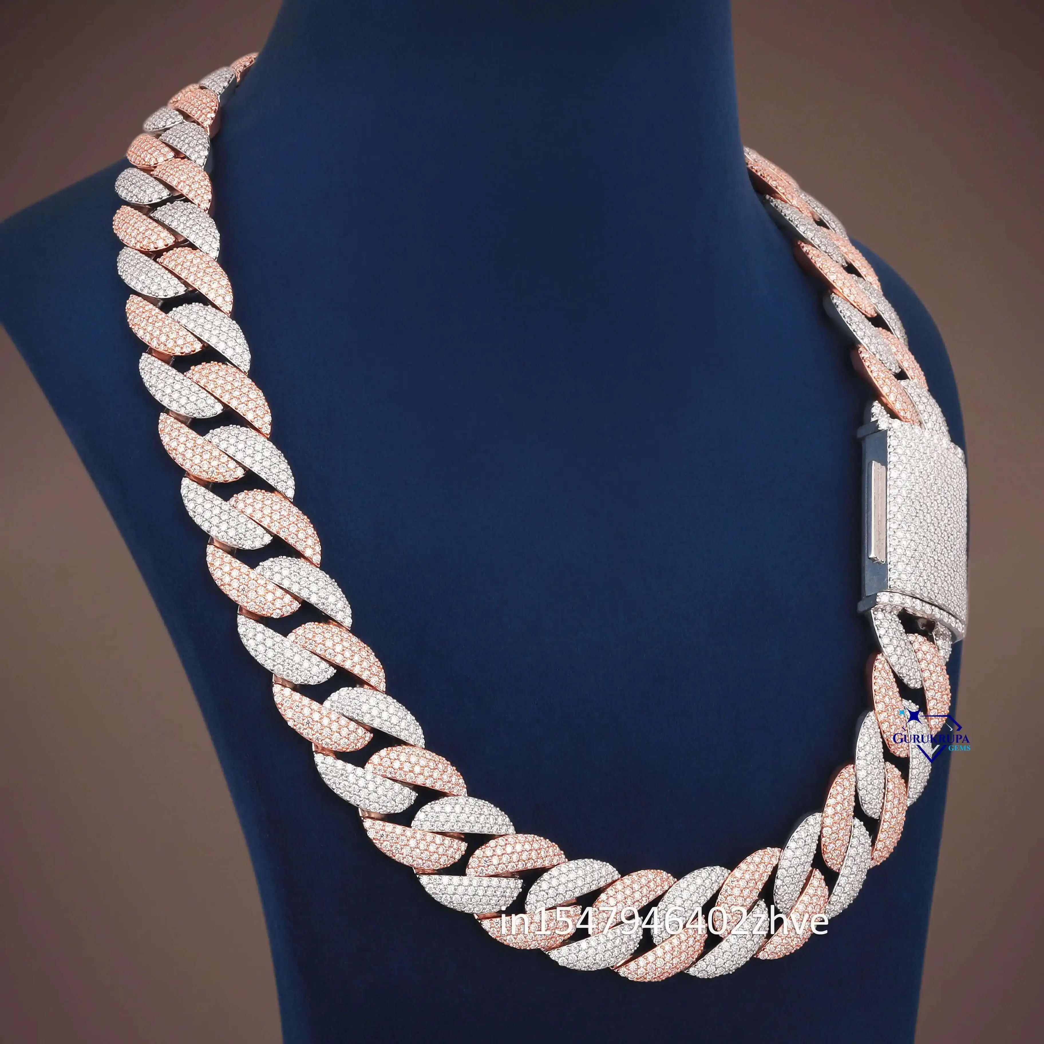 Two-Tone Cuban Link Chain 20mm 4row VVS Moissanite Diamond 14k Solid Gold Cuban Charm Necklace for Men Hip Hop Fine Jewelry