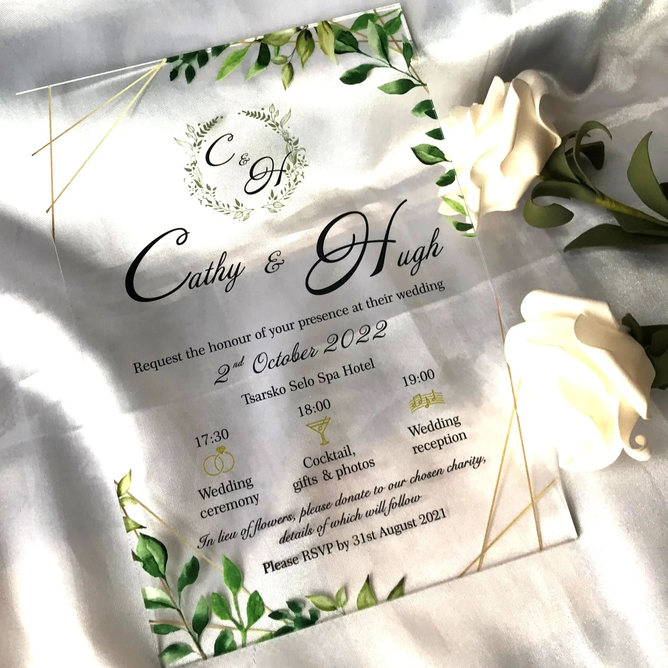 

Custom Acrylic Invitation,Transparent Green Leaves Wedding Invitaions,Pocket Envelopes,Baby Invitation for Gift Decoration 10Pcs