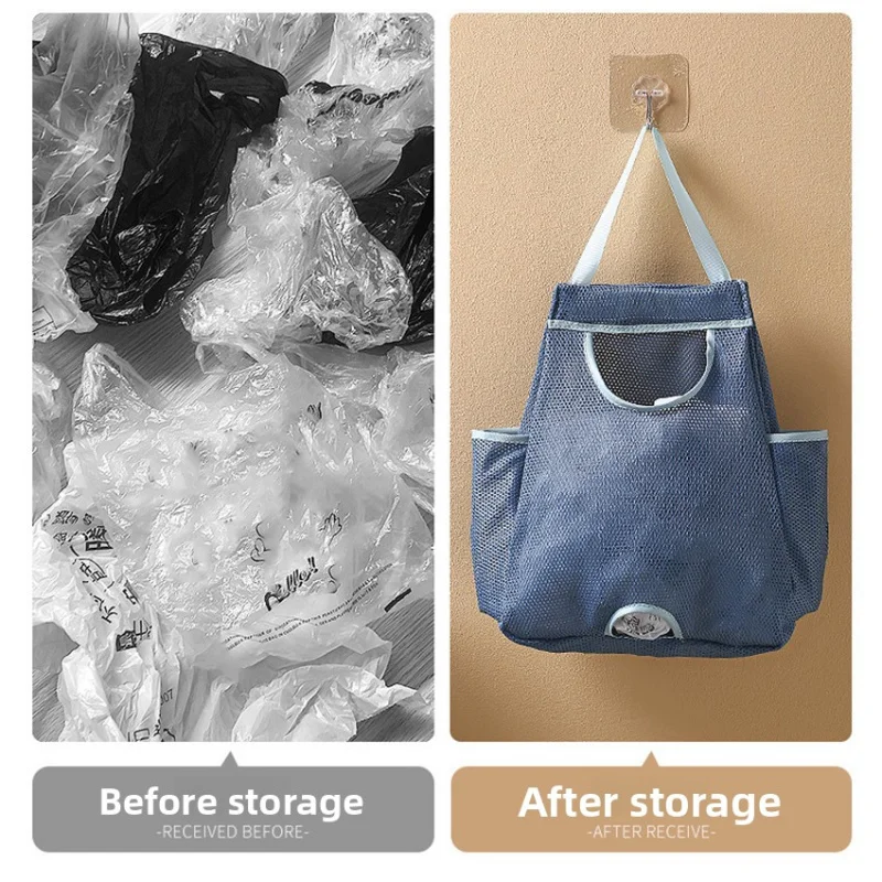 

Kitchen wall-mounted garbage bag storage bag, movable - with hooks included
