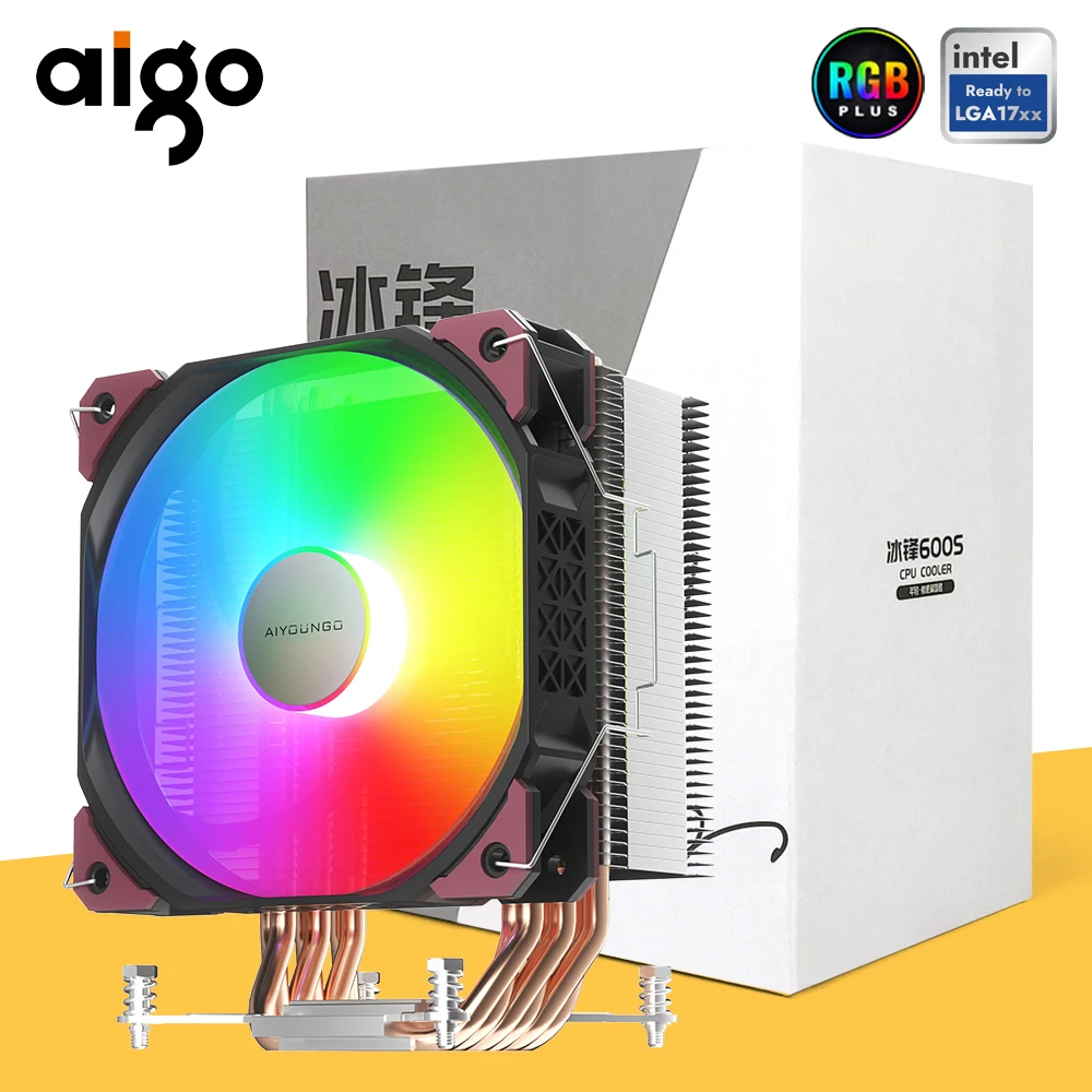 

Aigo CPU Cooler 6 Heat Pipes 4 Pin PWM RGB FAN 120MM PC Quiet Heat sink For Intel LGA 1700 1200 1150 1151 CPU Cooling Fan