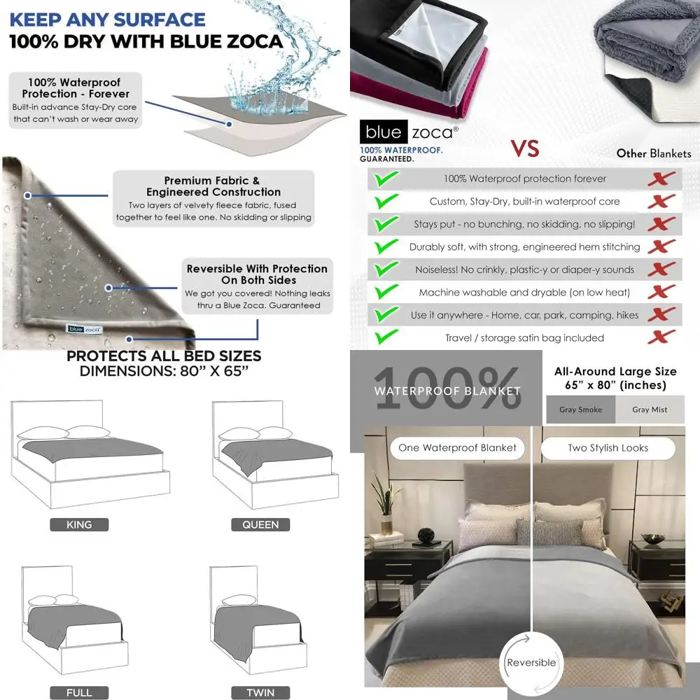 

Protective Waterproof Dog Bed Cover - Machine Washable, Fits Oversized Queen Beds, 65x80in, Gray