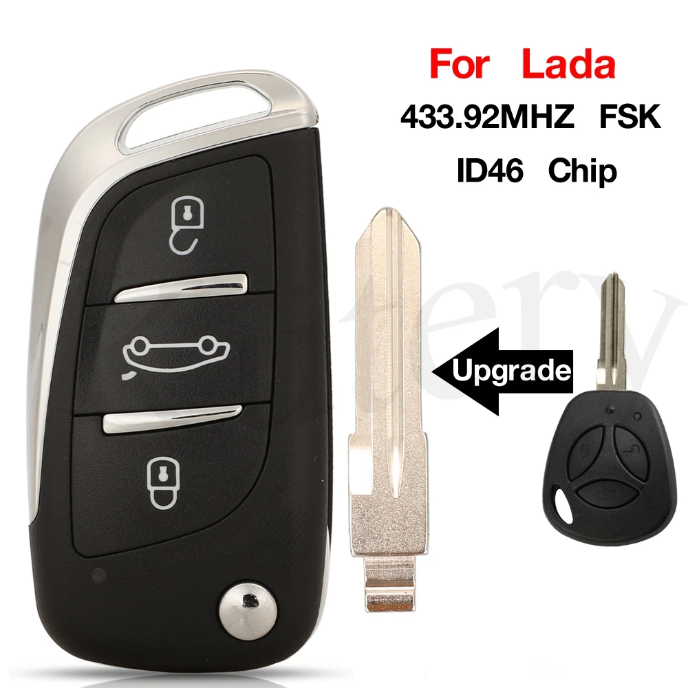 jingyuqin 3 Button 433.92Mhz ID46 Chip Smart Remote Control Upgrade KD Flip Folding Car Key Modification For Lada Priora Kalina