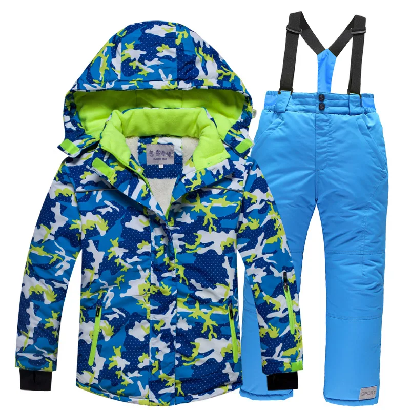 

Winter -30 Degree Toddler Boy Snowsuit Hooded Plush Velvet Chidlren Boy Down Jacket+Windproof 3-20 Years Girl Overalls Ski Suit