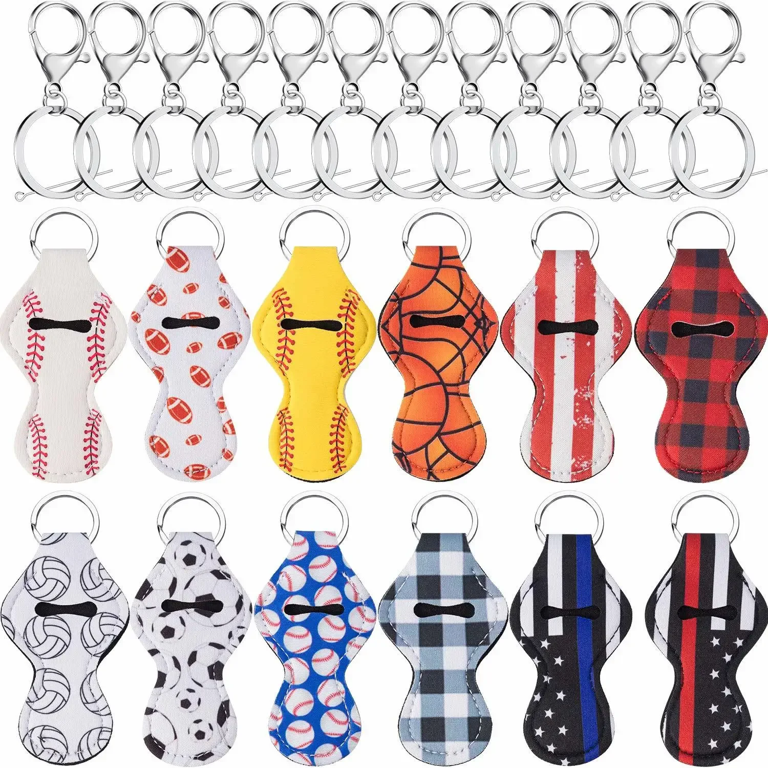 12pcs Lip Lipstick Balm Holder ,Keychain Pouch Neoprene Lipstick Holder,  Novelty Gift for Kids Adults with 12Metal Key Chains