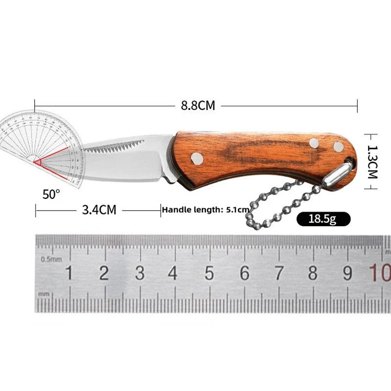 Stainless Steel Folding Knife Lockless Pocket Knife Colorful Wood Portable Mini Portable Knife Keychain Fruit Knife