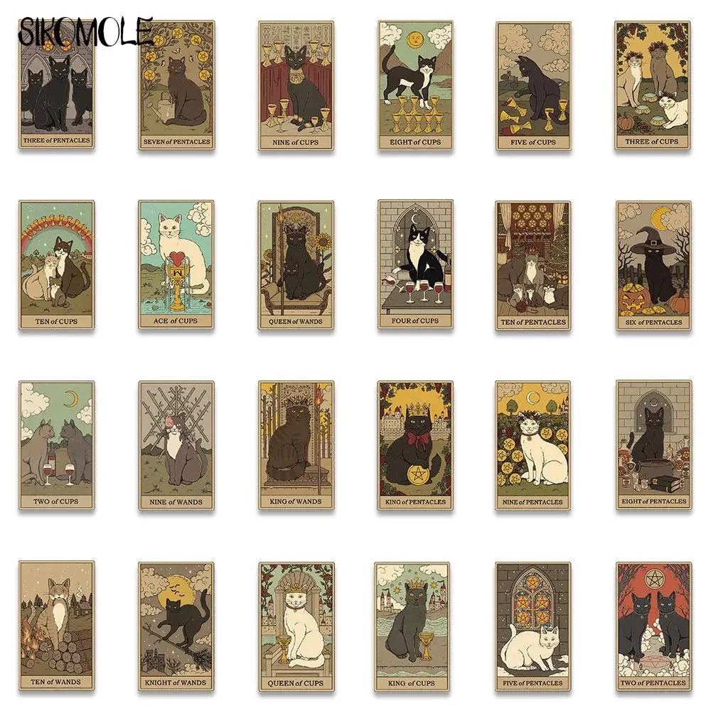 10/35/72pcs Cartoon Gothic Tarot Card Mystic Cat Stickers Aesthetic DIY Toys Luggage Skateboard Suitcase Decals Graffiti Sticker