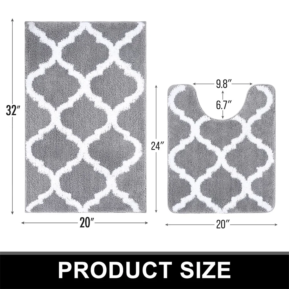 Homaxy Bathroom Rugs Set 2 Pc Microfiber Shower Bath Mat U-Shaped Toilet Rug Machine Wash Dry Non Slip Absorbent Shaggy Bath Rug