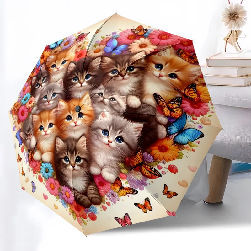 

cute cat Umbrella Fashionable Auto-Open Design 8 Iron Ribs Plastic Handle Foldable Sunshade Perfect festival Gifts