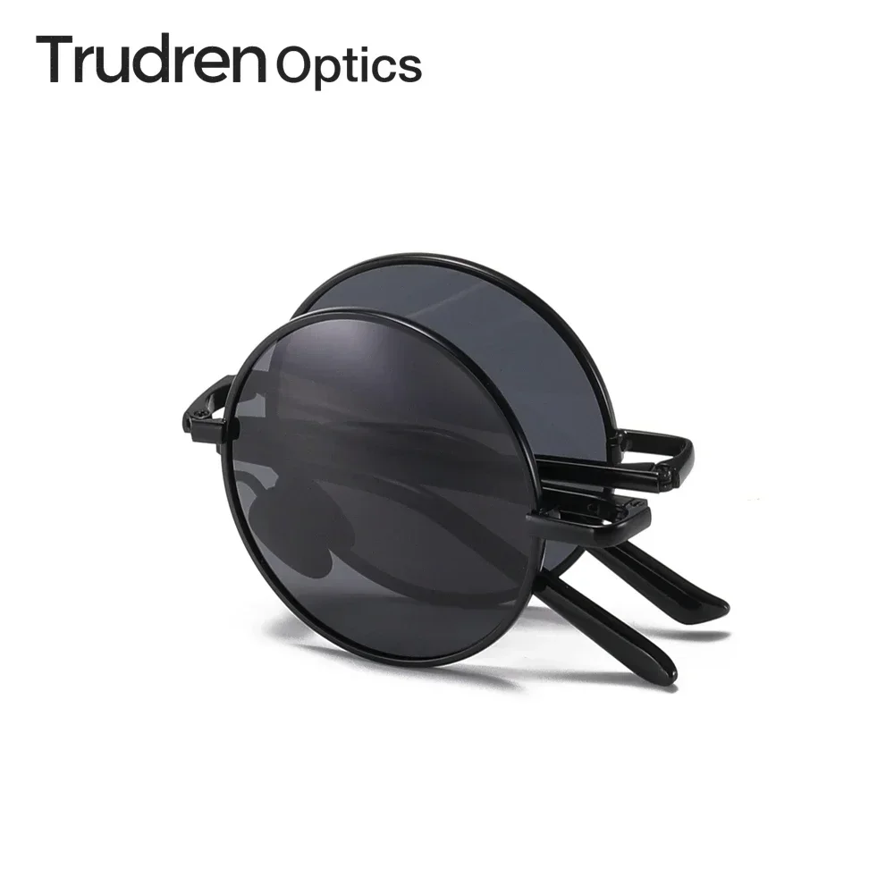 Trudren Mens Retro Round Folding Sun Glasses for Men Pocket Foldable Sunglasses Vintage Portable Travel Polarized Sunglass 1300