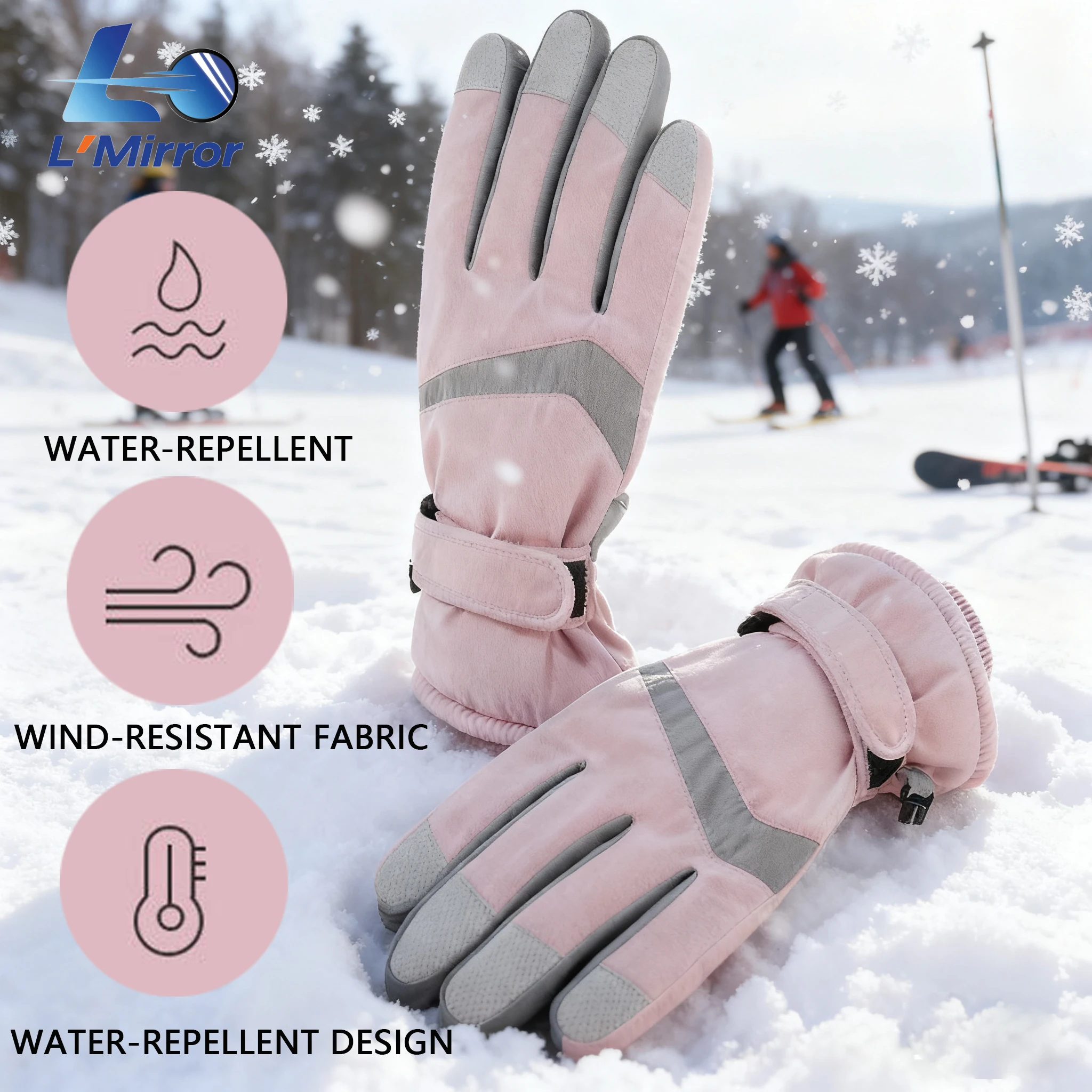 

L●Mirror Men's Women's Mittens Winter Gloves-Thickened Windproof Waterproof Ski Accessories For Skiing Outdoor Activities