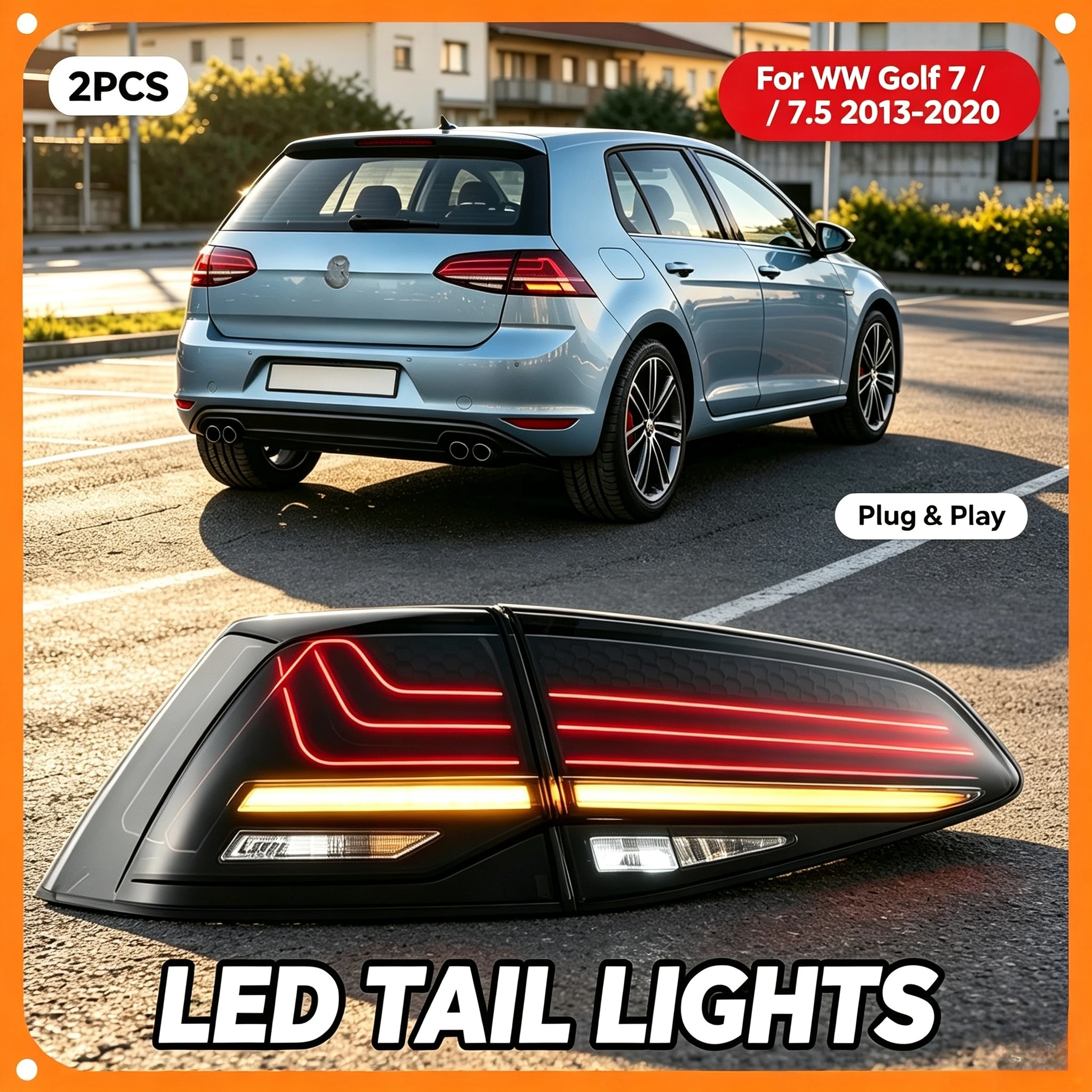LED-Rückleuchten für VW Golf 7 7.5 2013-2020 Sequenzielle Dynamische Blinkende Rückleuchte Modifiziert IP67