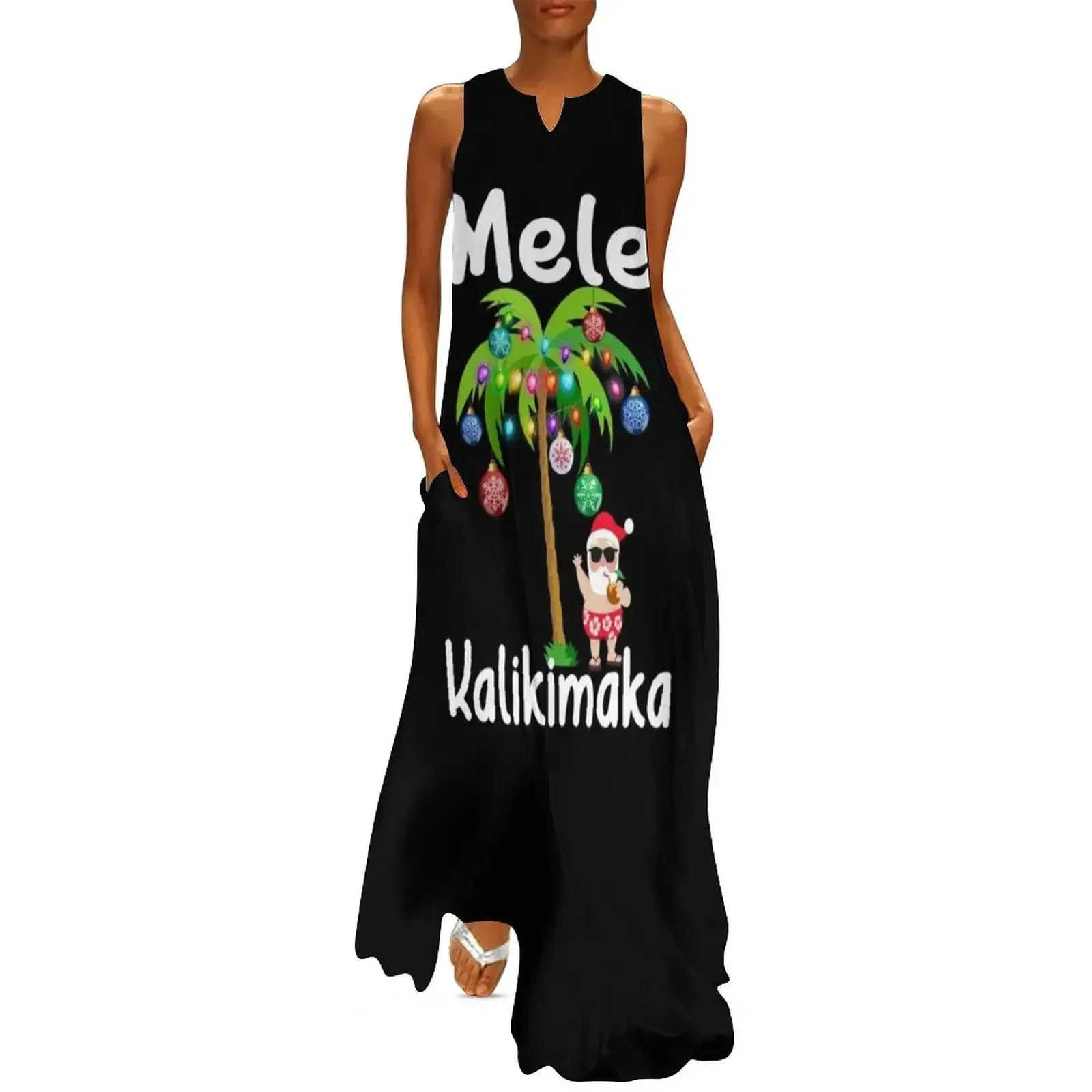 

Mele Kalikimaka - Christmas Beach - Hawaiian Santa Christmas Long Dress Dress women clothing women summer 2025 Dress