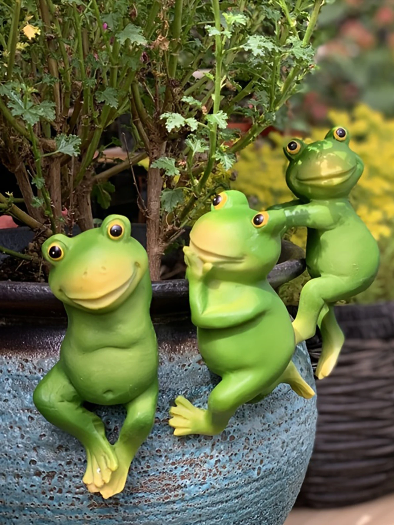 3pc garden garden art bonsai ornaments decorative creative cartoon animal frog hanging pot climbing tank rabbit resin