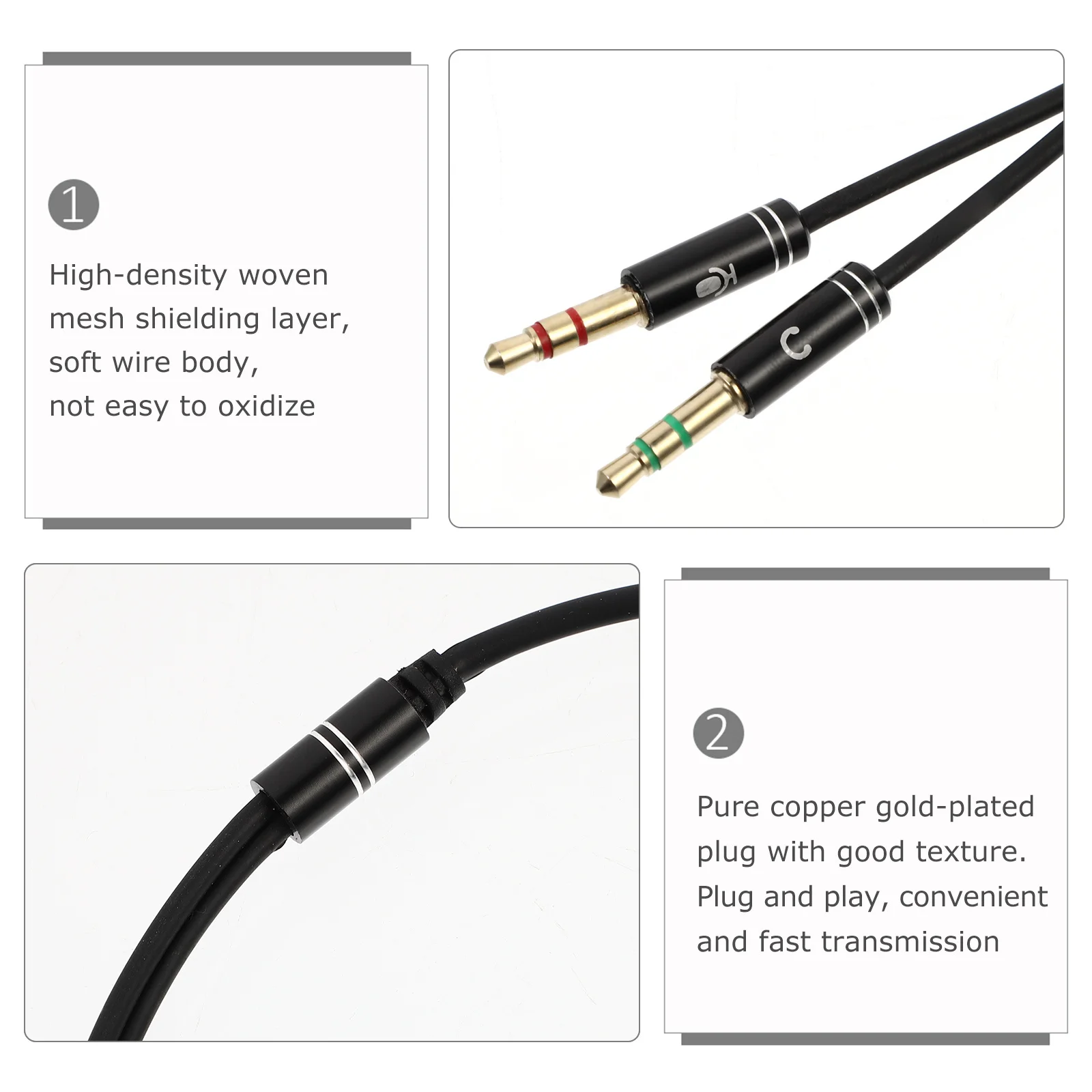 

2Pcs 3.5mm Female to Dual Male Y Splitter Cable Gold-Plated Headphone Mic Adapter for Pc Laptop Headset Extension