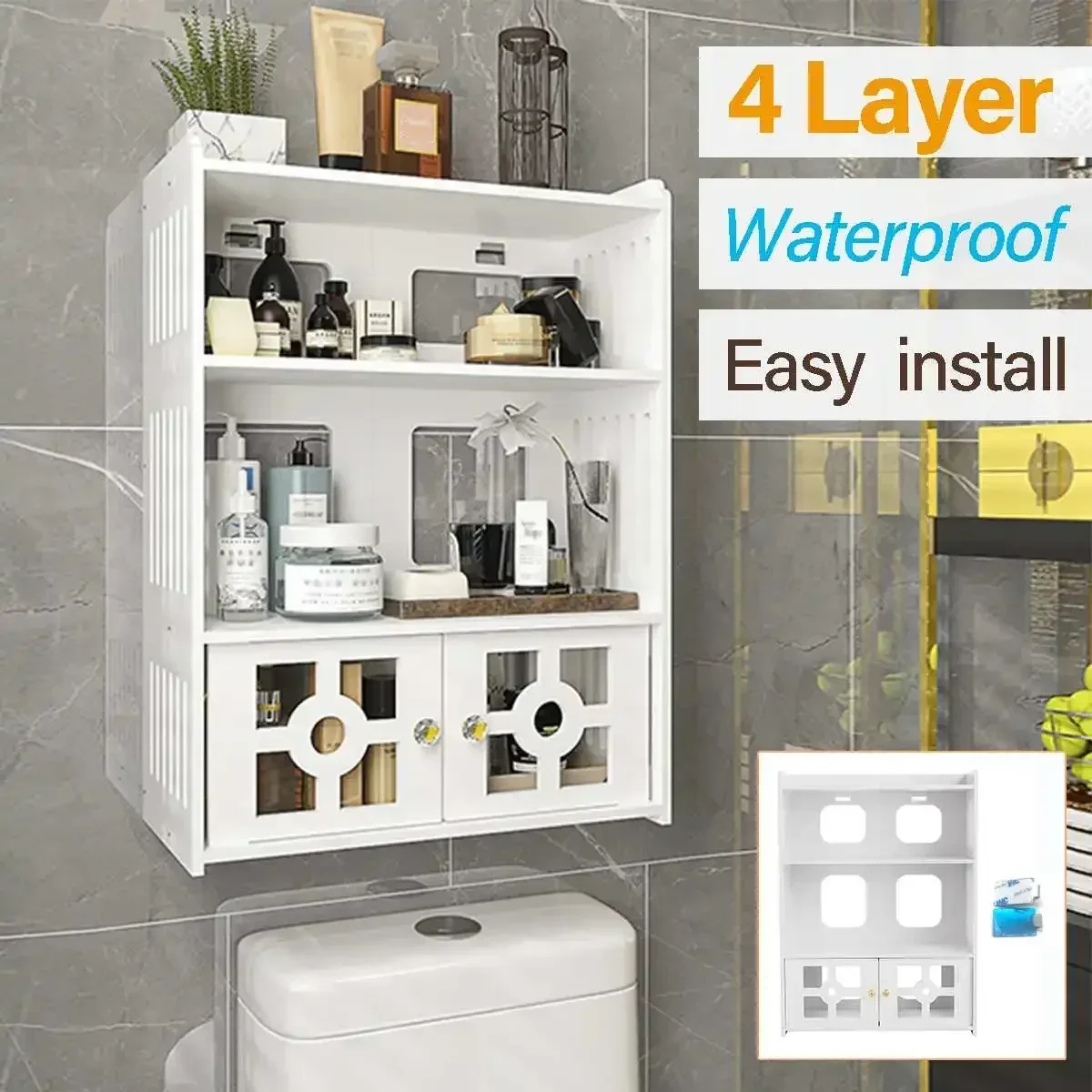 3 Layers Bathroom Cabinet Wall Mounted With Doors Storage Rack Hanging Cabinet With Shelves Kitchen Storage Bedroom St