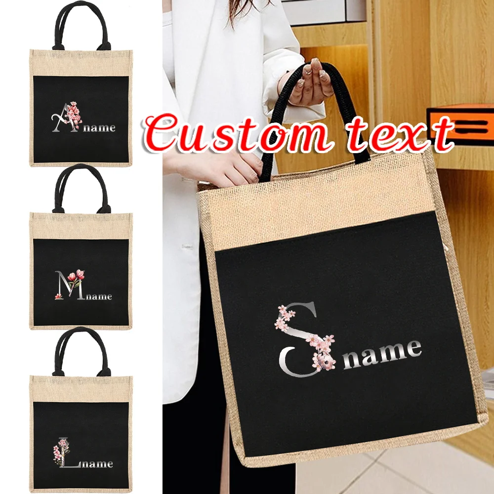 

Personalized Customization Name Fashion Shopping Bag Large Capacity Grocery Storage Bag Linen Handbag Customized Product