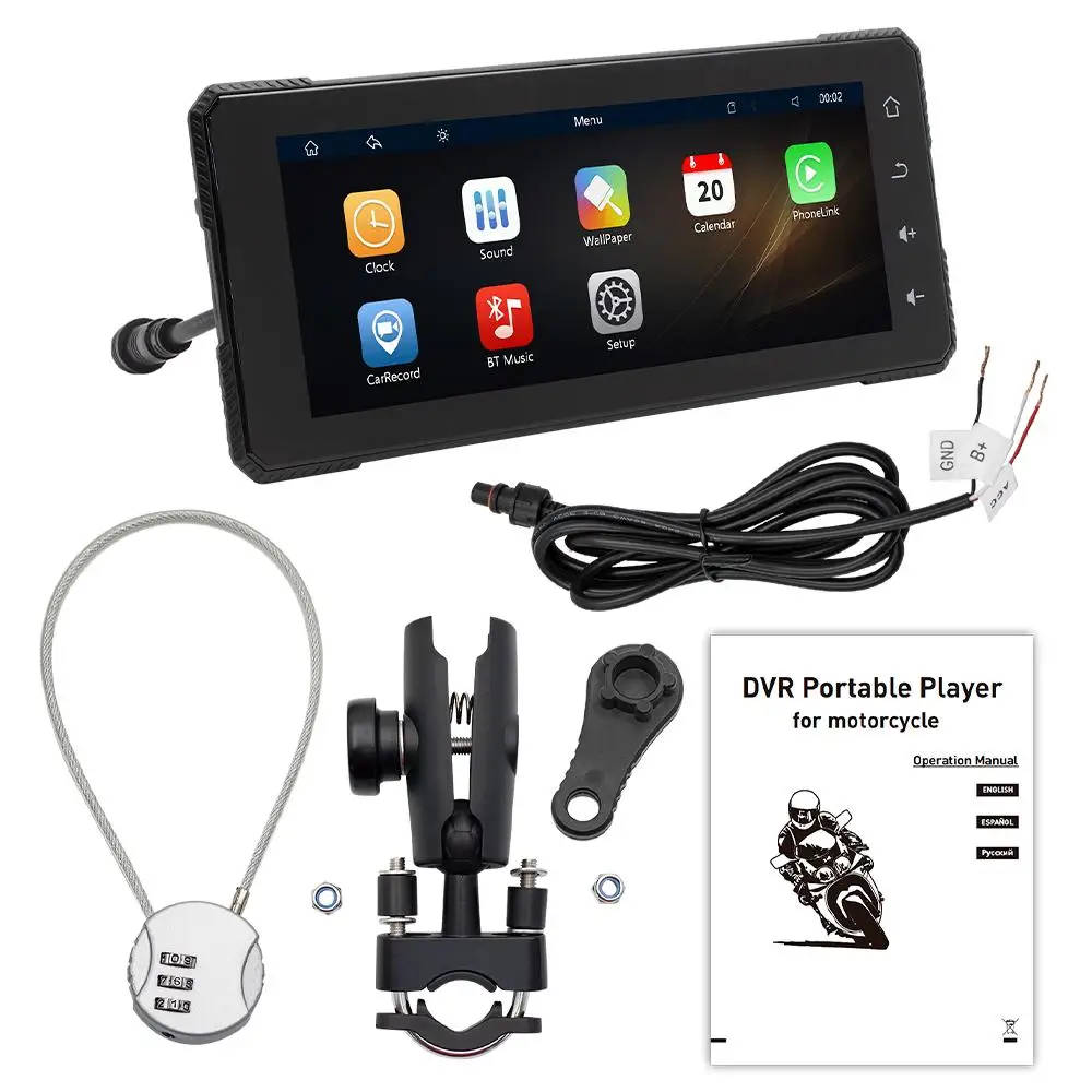 6.86 Inch Portable DVR 2.5D Motorcycle Carplay Display Wireless Carplay Android Auto IP65 Waterproof Touch Screen