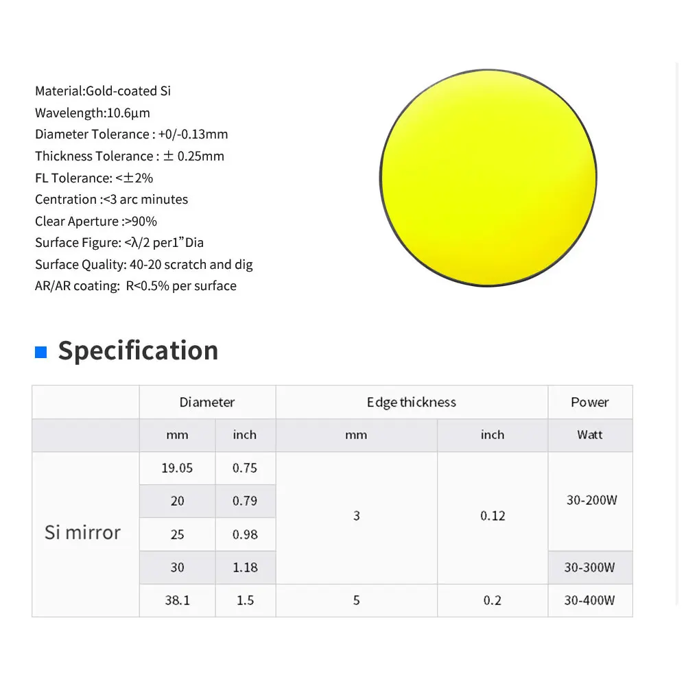 DRAGON DIAMOND 3pcs Silicon CO2 Laser Reflective Mirrors Dia.19.05/20/25/30 /38.1mm For Laser Cutting Engraving Machine