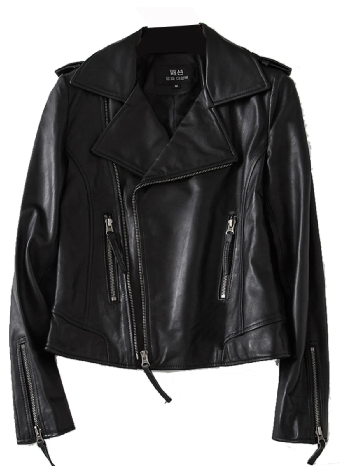 

Soft Smooth Top Layer eep Leather Jaet Women's ort Slim Fit Motorcycle Collar Coat Large Size Street Sle Zipper