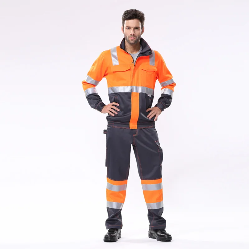 Work Clothes Suit Safety Jacket Reflective Working Pants Men Workwear with 3M Reflective Tapes Hi Vis Pants