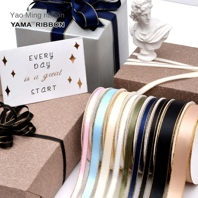 

YAMA Weaving Golden Ribbon bronzing Woven Crafts Gift Satin Ribbon for Crafts Wedding DIY Decoration webbing strap