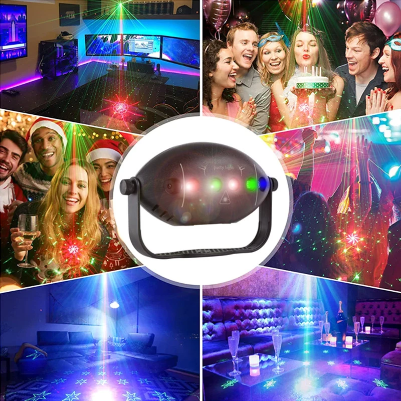 Party Light Disco Projector Light Sound Control DJ Stage Effect Strobe Indoor Birthday Bar Club Christmas Wedding Home Decoratio