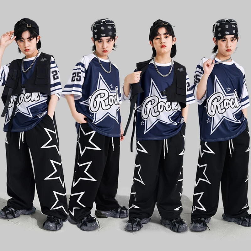 

Kid Hip Hop Clothes Teen Oversize T-Shirt Tops Casual Streetwear Black Shuffle Pants For Boys Jazz Street Dance Costume AMY1845