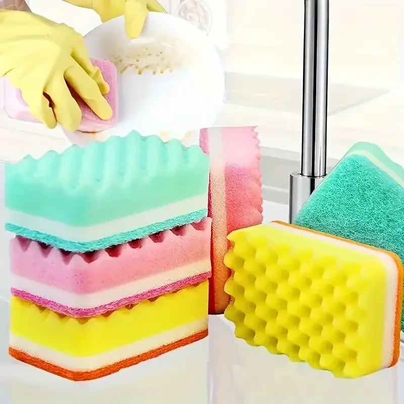 5 Pieces of Dishwashing Sponge, Colored Small Wave Tableware, Cleaning Color Rust Removal Pot, Brush, Kitchen Cleaning Tools