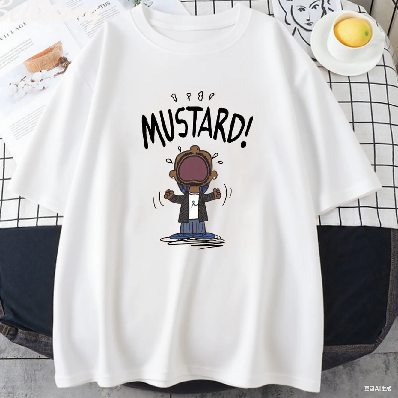

Funny Mustard Cartoon Graphic Cotton Tee Humorous Character Print Men Cotton T-shirt Luxury Brand Fashion Big Size Top Casual