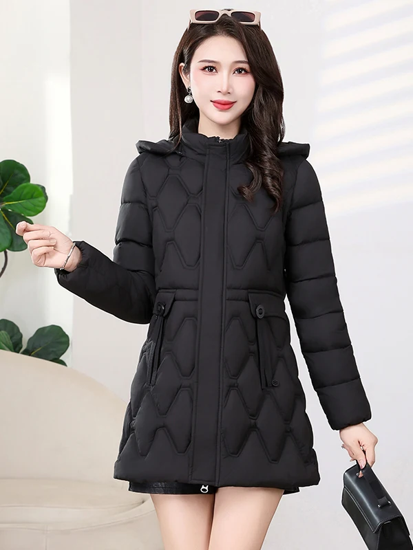 Hiver nouveau Faion Thiened coton Jaet femmes longueur moyenne minceur Sli chaleur âge-défaudage coton manteau coréen Sle