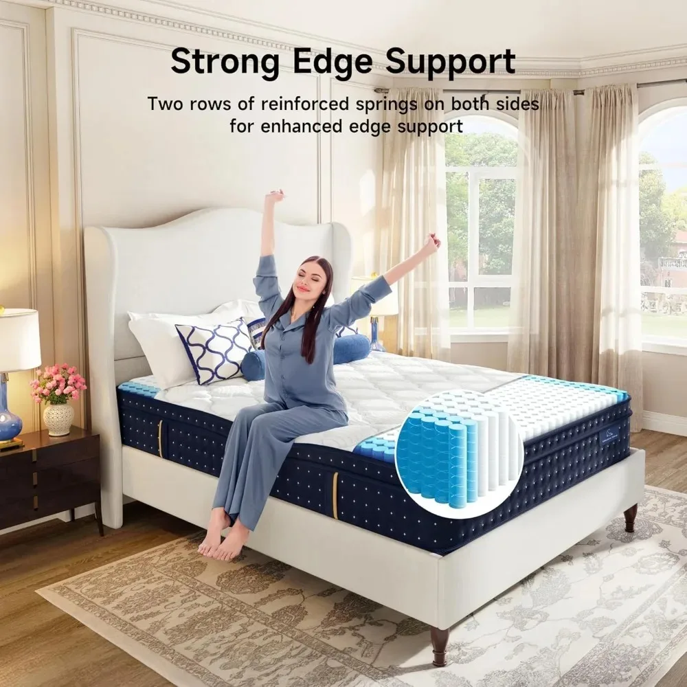 Materasso Queen da 12 pollici in una scatola, materasso ibrido di lusso senza fibra di vetro con molle insacchettate individuali e memory foam –