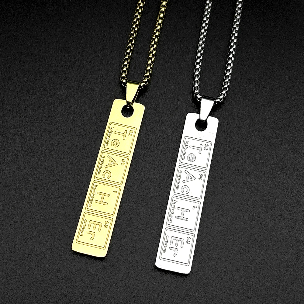 Teacher Periodic Table Pendant Necklace For Women Men Stainless Steel Chemistry Symbol Charm Accessory Student Educator Jewelry