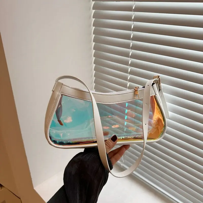 

Summer New Style Laser Transparent Women's Handbag New Stylish Shoulder Bag Casual Girl Tote Bag Colorful Transparent Jelly Bag