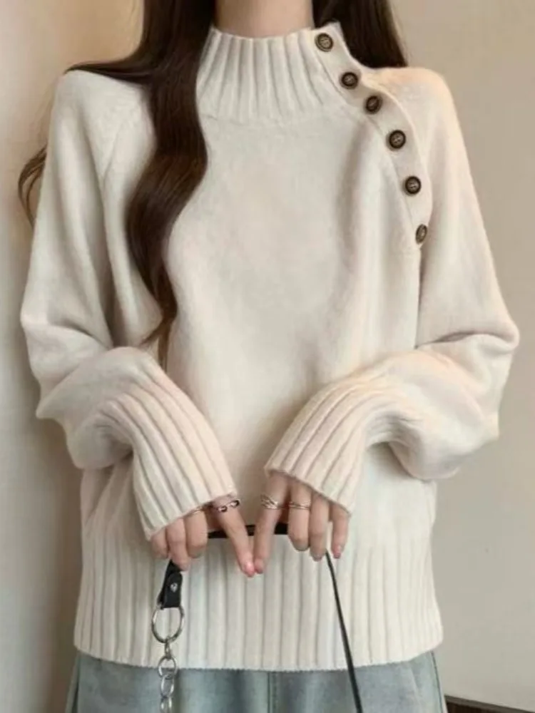 

Ay Свободный крой, женский свитер High Ne Faion, новинка 202, осенне-зимний вязаный топ, универсальный, повседневный, удобный