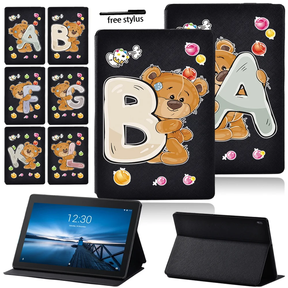 

Anti-fall Tablet Case for Lenovo Smart Tab M10 FHD Plus/Tab E10 10.1"/Tab M10 10.1" Bear Letter Leather Stand Cover Case+ Stylus