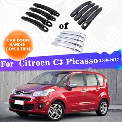 Door Handle Covers For Citroen C3 Picasso 2008-2017 2009 2010Gloss Black Carbon Fiber Chrome Car Stickers Car Accessories Gadget