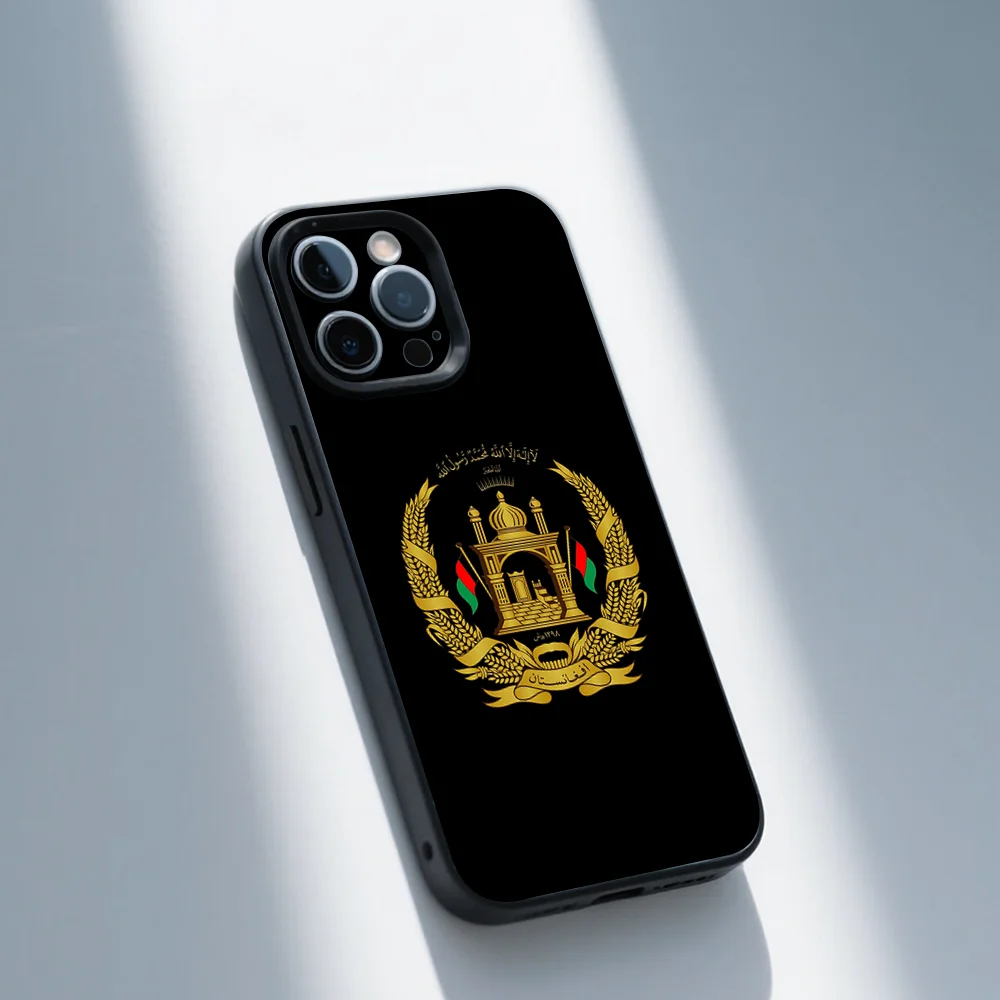 حافظة هاتف علم أفغانستان لهاتف آيفون 16,15,14,13,12,11,Pro,Max,Plus,X,XS,XR,SE,8,7,Mini,Soft Silicone Black Case