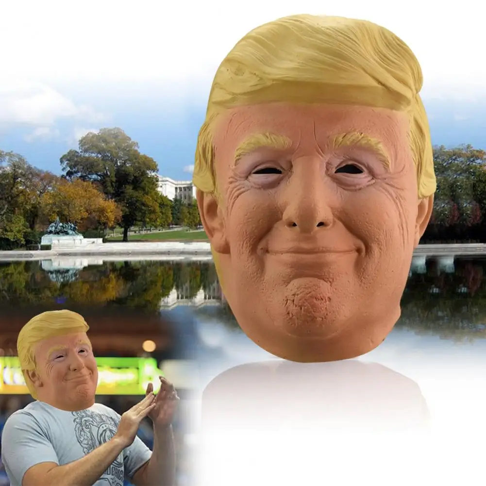 Trump Latex Full Head Face Mask American Former President Headgear Halloween Cosplay Head Cover Donald Trump Cosplay Headgear