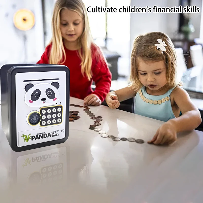 Cartoon Panda Atm Cash Saving Box Money Bank Toy Pretend Play Money Box Saving Coin Password Digital Fingerprint Kids Gift