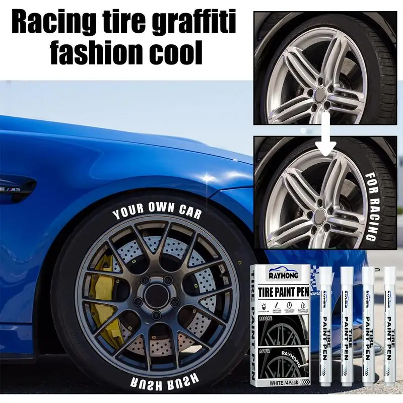 4Pcs/set car tire White paint pen Non-Fading graffiti coloring Automotive tire paint Permanent marker pen For Car Wood