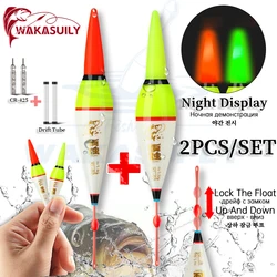 2024 New 2Piece Set Creek Fishing Float Short Red/Green Electronic Night Light Float High Sensitivity Outdoor Fishing Equipment