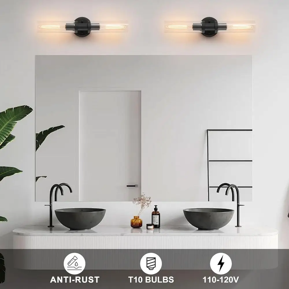 โคมไฟติดผนังสีดำด้านสไตล์โมเดิร์นพร้อมกระจกใสสำหรับห้องน้ำ ห้องนั่งเล่น และห้องนอน