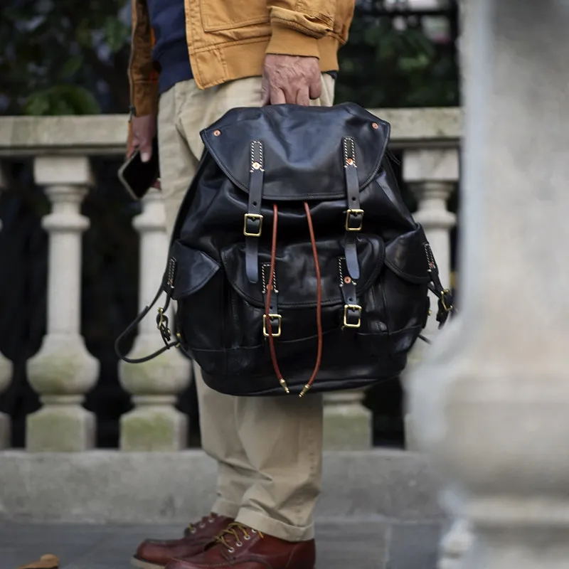 

outdoor travel luxury genuine leather men's large-capacity backpack organizers designers handmade real cow leather schoolbags