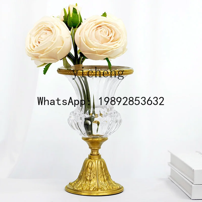 X7  Brass Crystal Glass Delicate Vase Flower Arrangement Flower Ornament