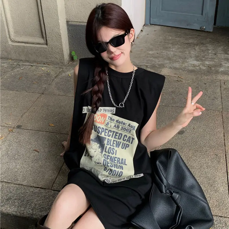 Dress Women Loose Daily Comfortable L-4XL Designer Students Print Simple All-match Harajuku Summer Leisure Korean Style Vintage