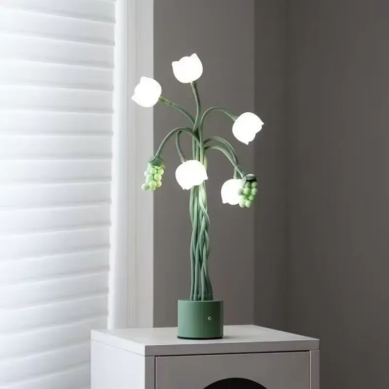 【CHIMU HOME】 New Eye-Caring LED Bedside Lamp with G4 Bulbs Vintage Flower Table Lamp Nordic Style 5 Lily of the Valley Desk
