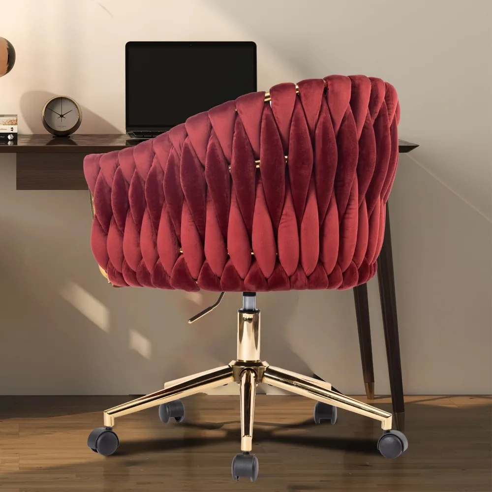 كراسي مكتب مخملية أنيقة بأرجل ذهبية، ارتفاع قابل للتعديل، عجلات، مصممة للنساء، بالإضافة إلى كراسي بذراعين مصنوعة يدويًا #6